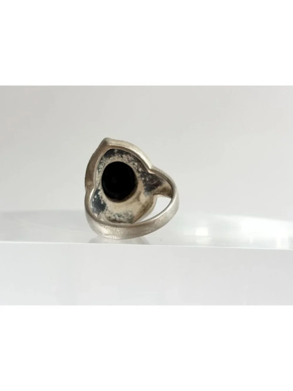 Black Onyx Marcasite Framed Art Deco Sterling Silver 925 Vintage Ring - sz 7.75